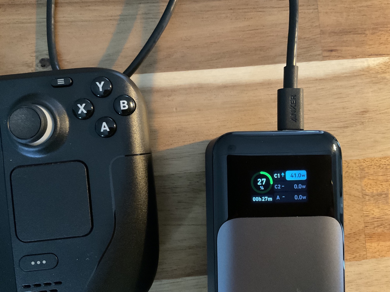 Anker 737 charging Steam Deck while runnung a game