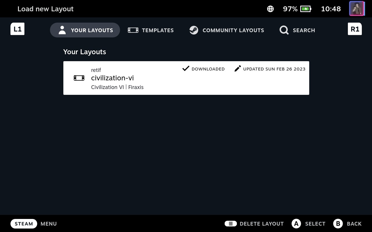 Steam Deck, Your Layouts tab