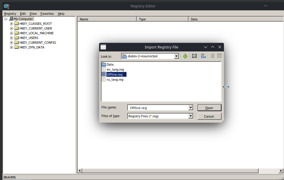 Steam, Proton, importing a registry key with RegEdit