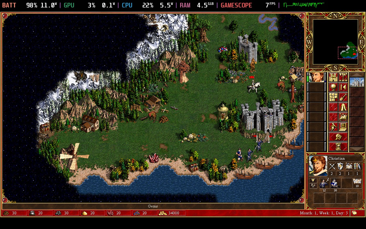 Steam Deck, Heroes of Might and Magic 3, MangoHud metrics