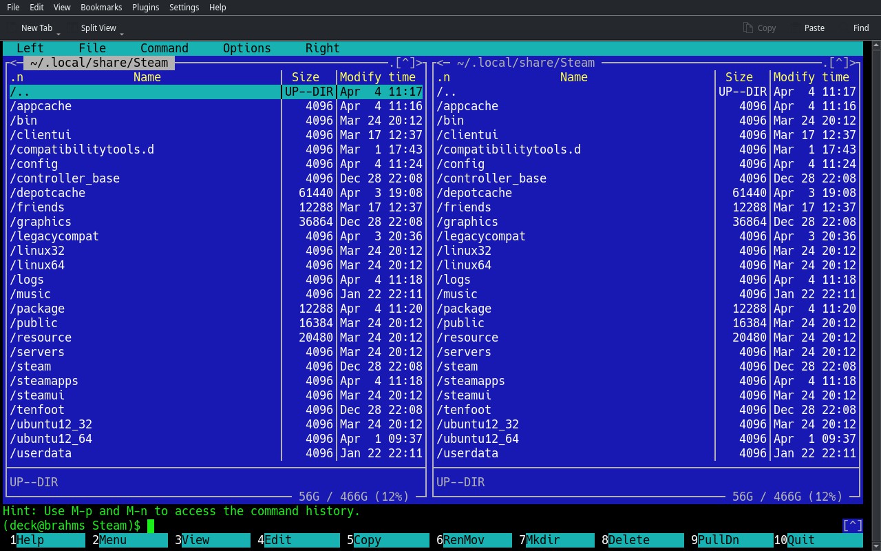 Steam Deck, Konsole in Gaming mode, Midnight Commander