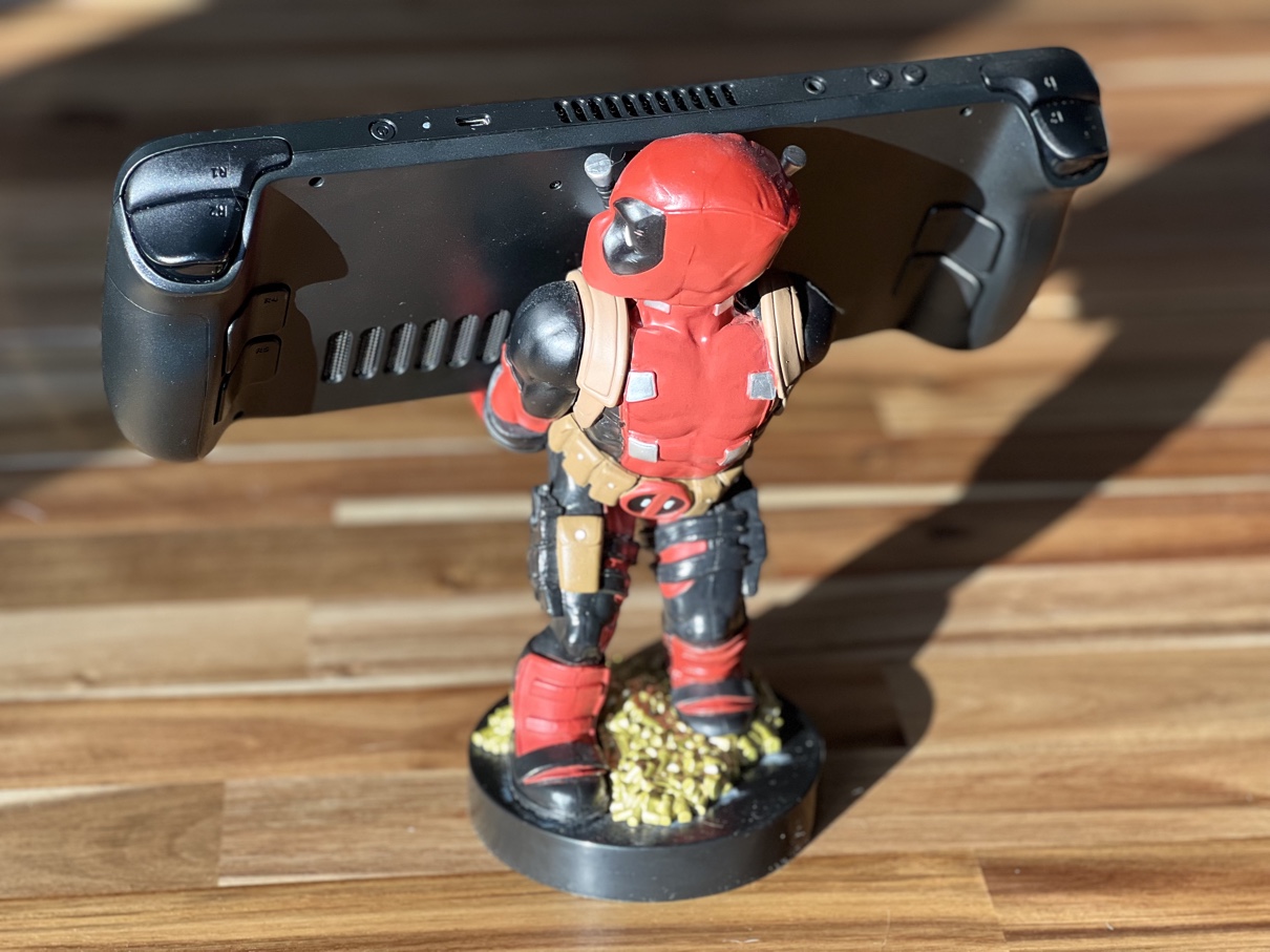 Deadpool holding Steam Deck