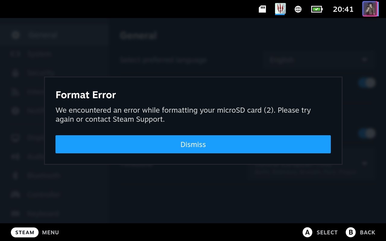 Steam Deck SD card format error
