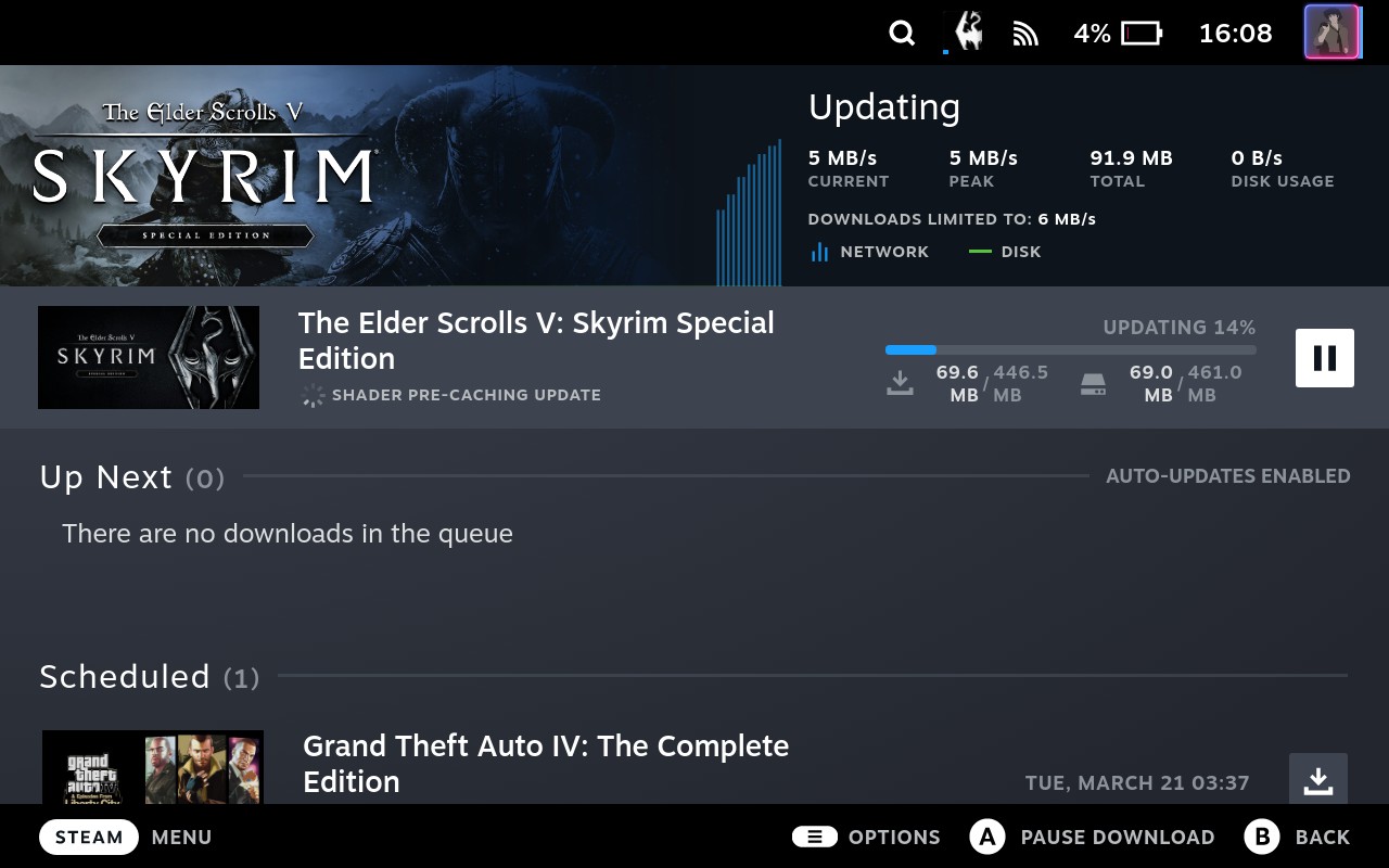 Steam Deck, Skyrim pre-caching update