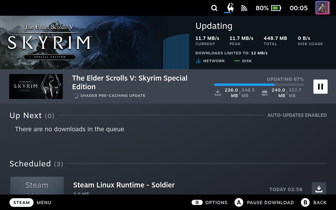 Steam Deck, Skyrim pre-caching update