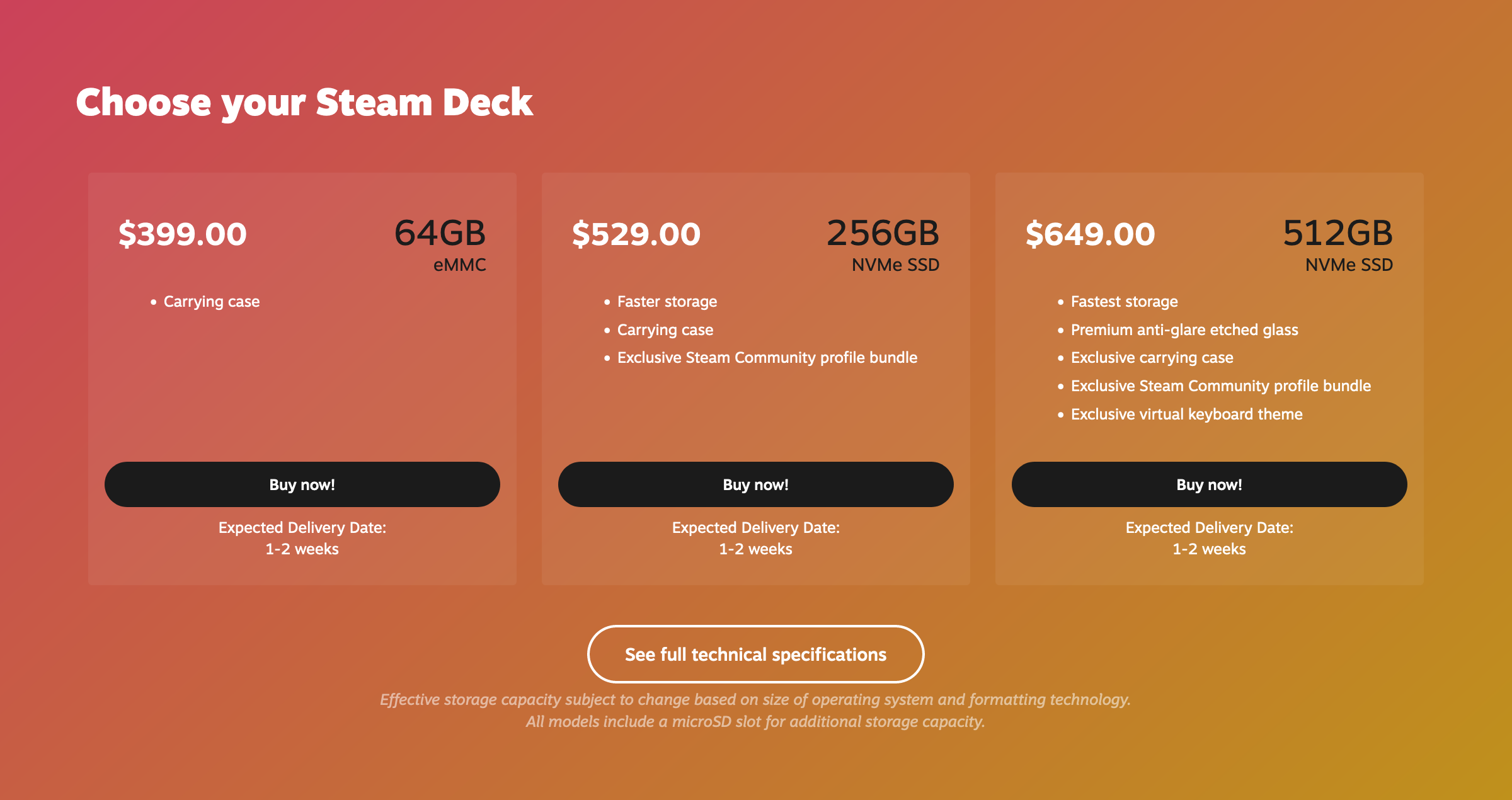 Steam Deck models