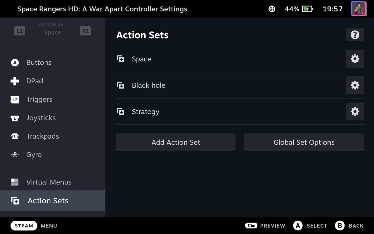Steam Deck, Steam Input, Action Sets