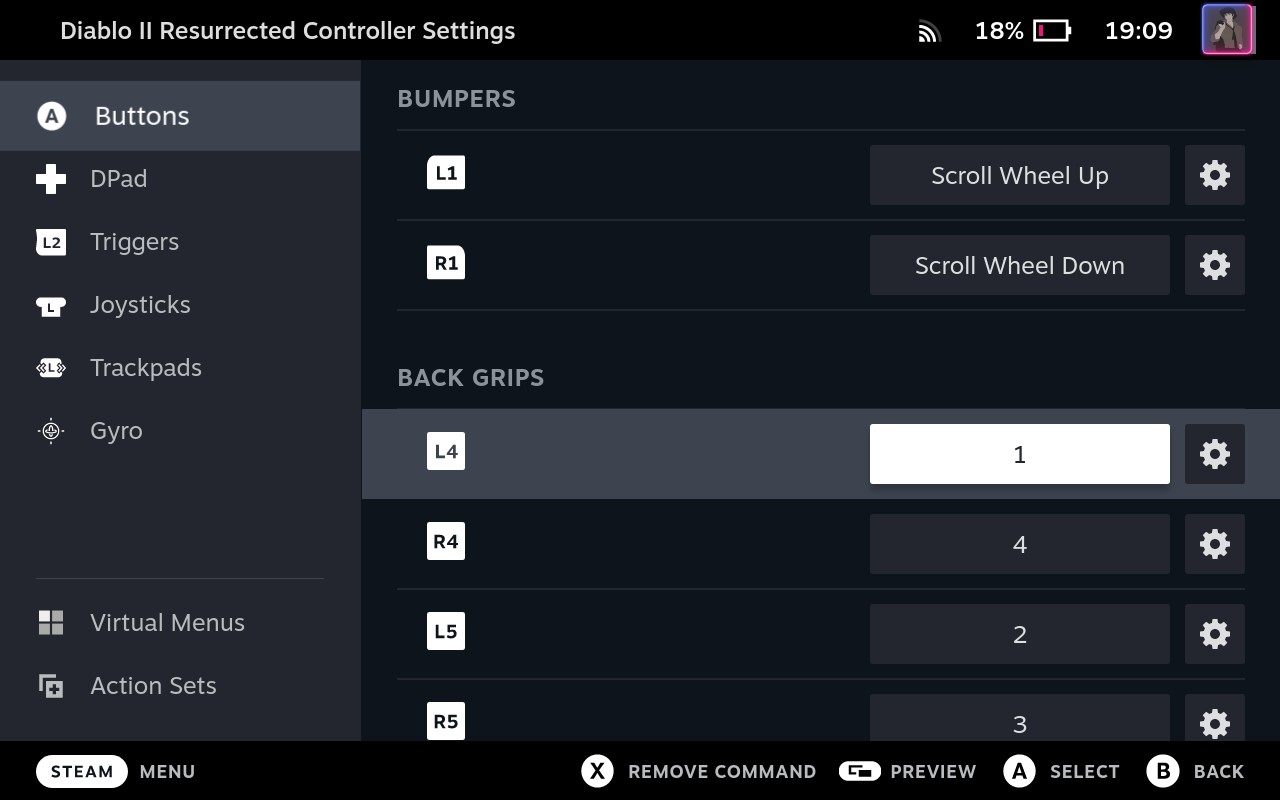 Steam Deck, Steam Input, Controller layout, buttons