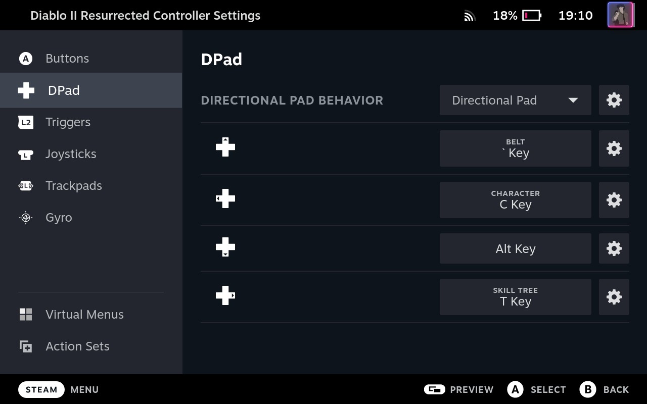 Steam Deck, Steam Input, Controller layout, DPad