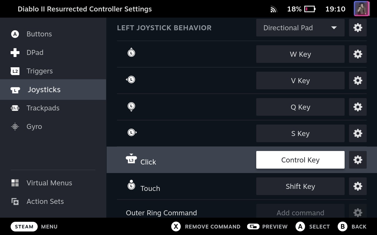Steam Deck, Steam Input, Controller layout, joysticks