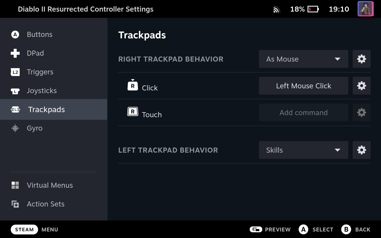 Steam Deck, Steam Input, Controller layout, trackpads