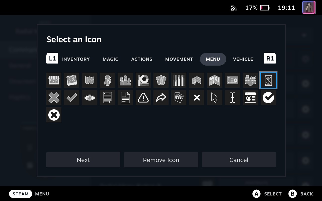 Steam Deck, Steam Input, virtual menu item customization
