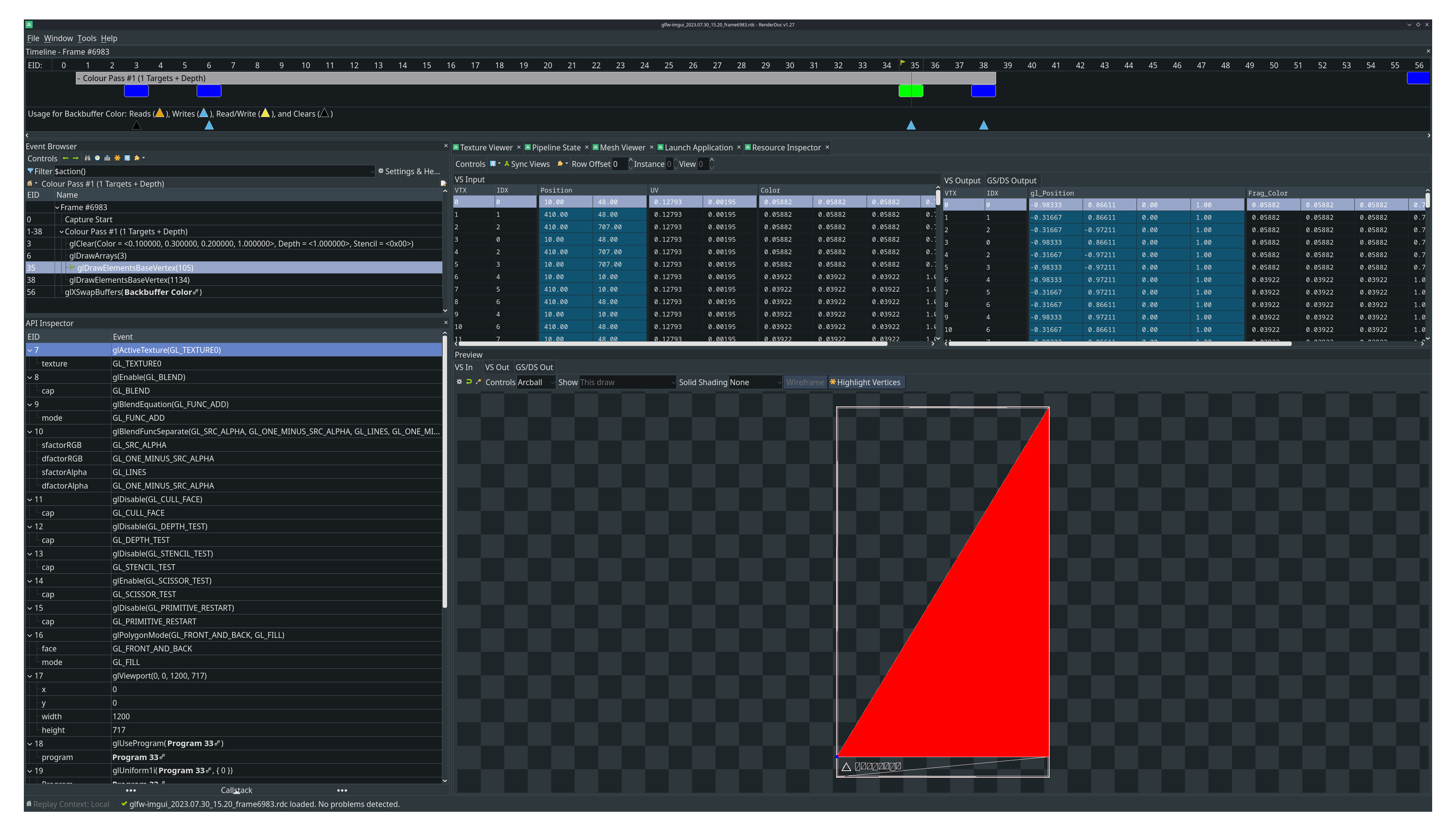 RenderDoc, viewing an OpenGL capture