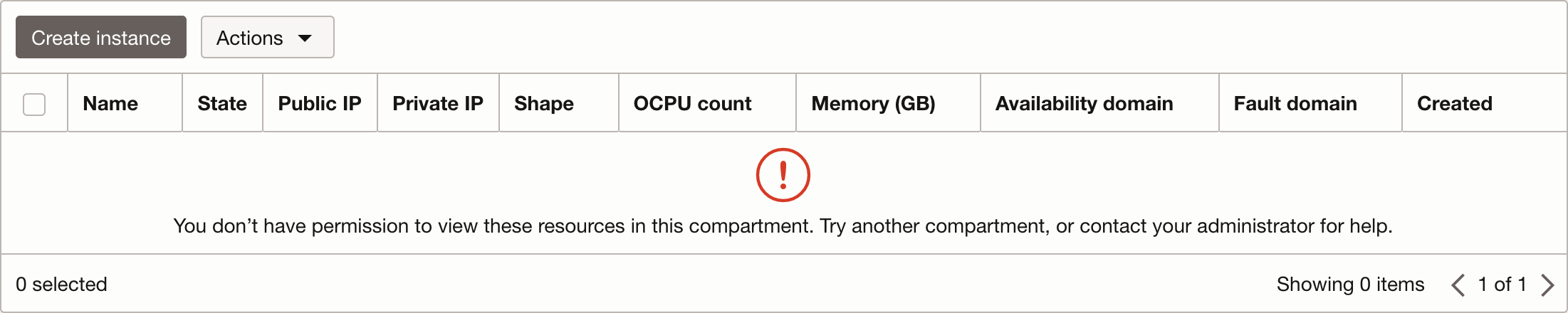 Oracle Cloud, don't have permission to view these resources in this compartment