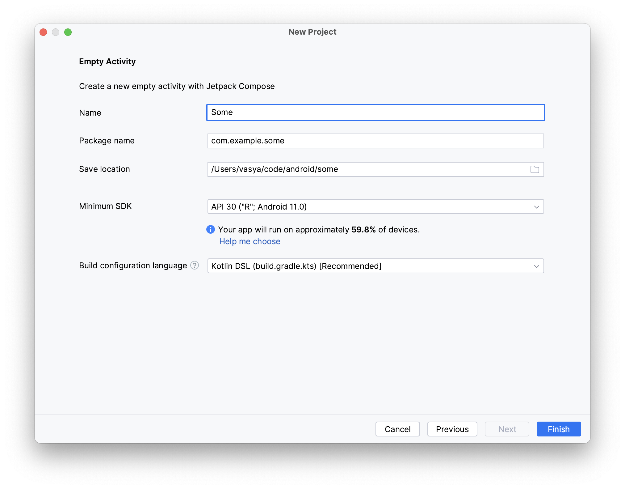 Android Studio, new project