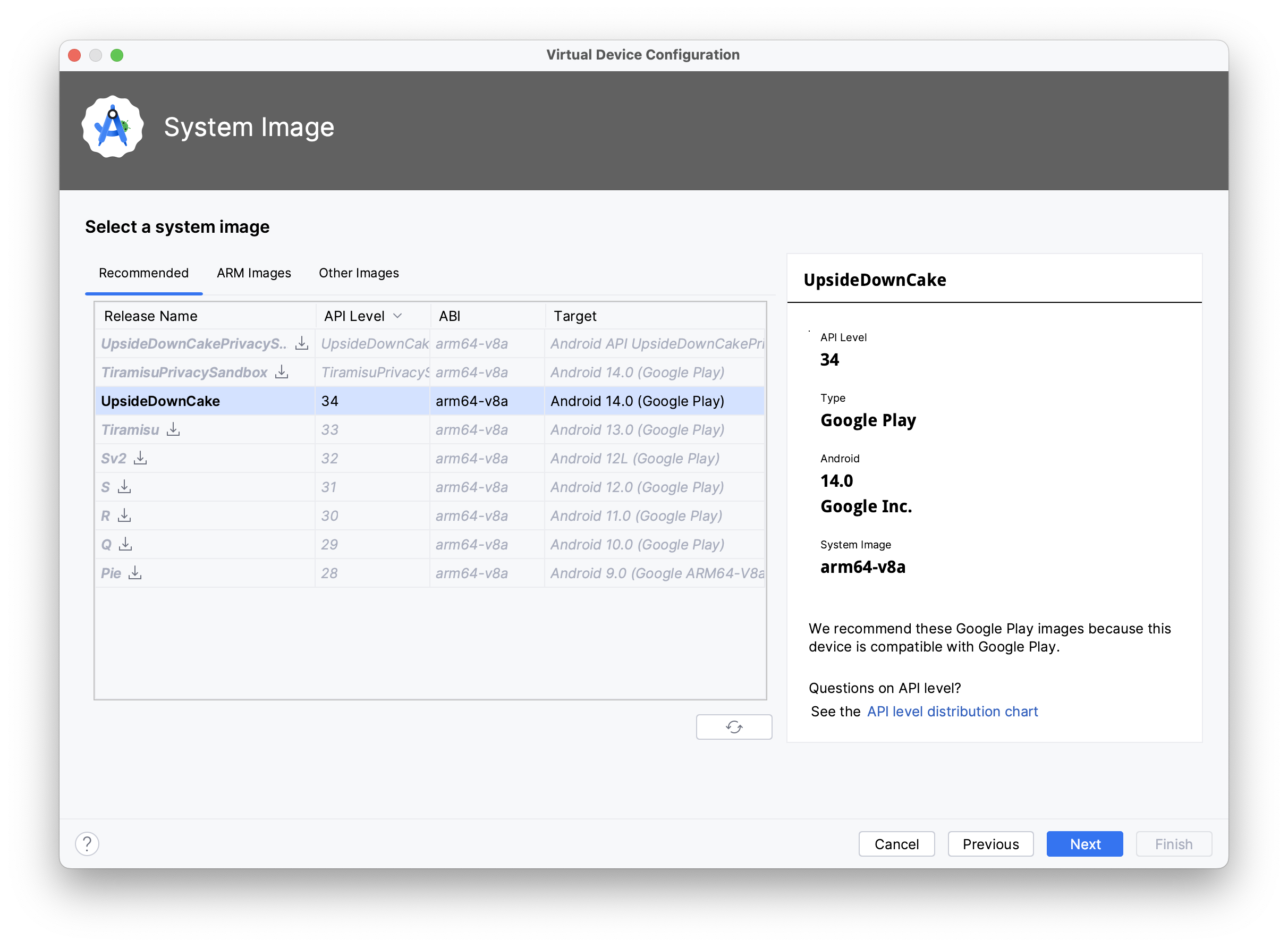 Android Studio, Virtual Device Manager, choosing system image