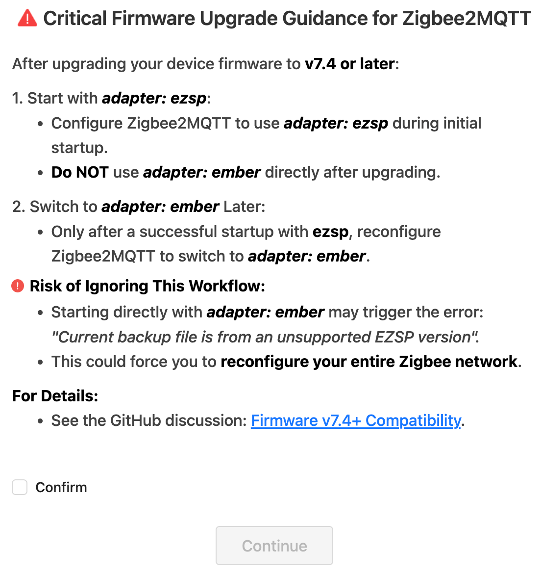 SONOFF Dongle Flasher, warning about switching from eszp to ember