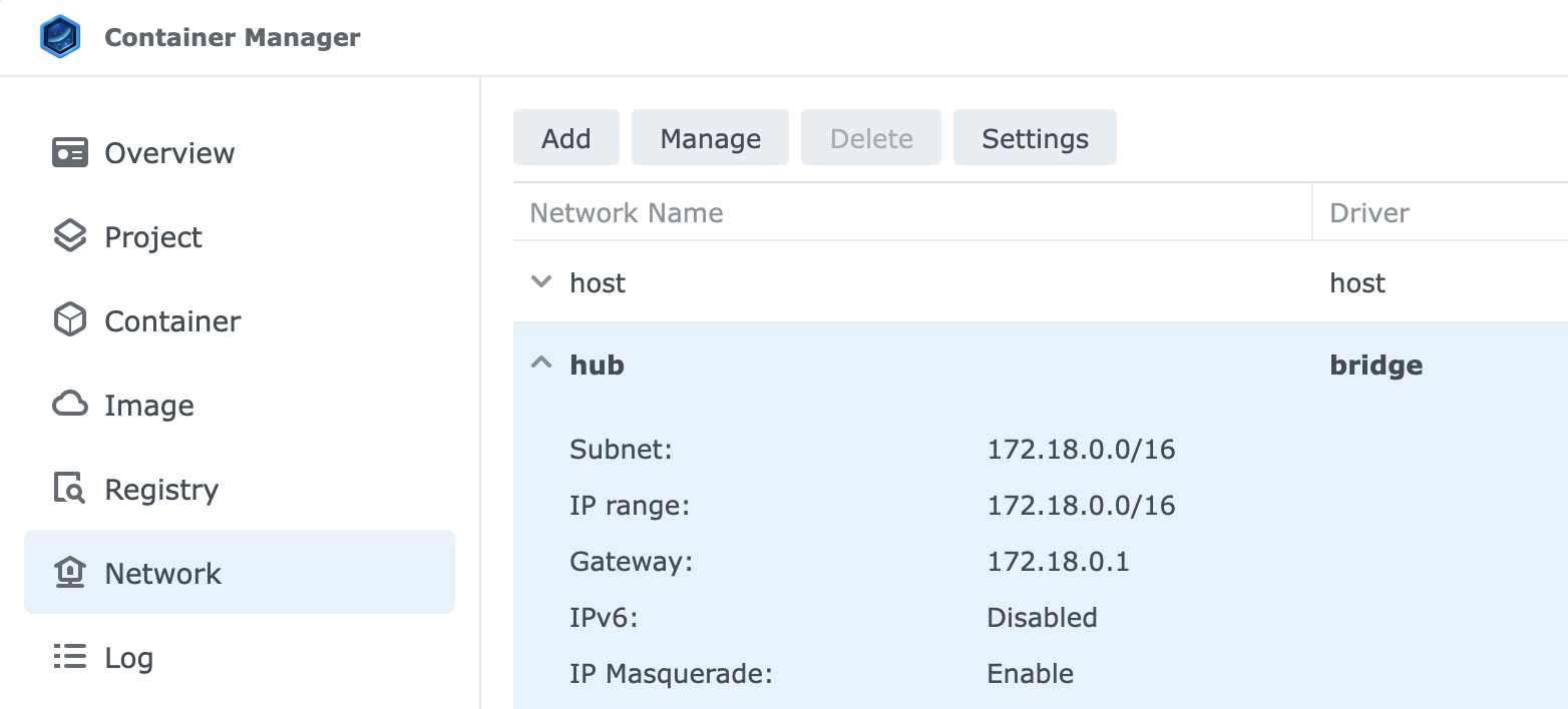 Synology Container Manager, networks