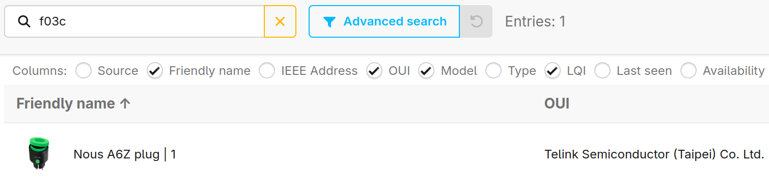 Zigbee2MQTT frontend search