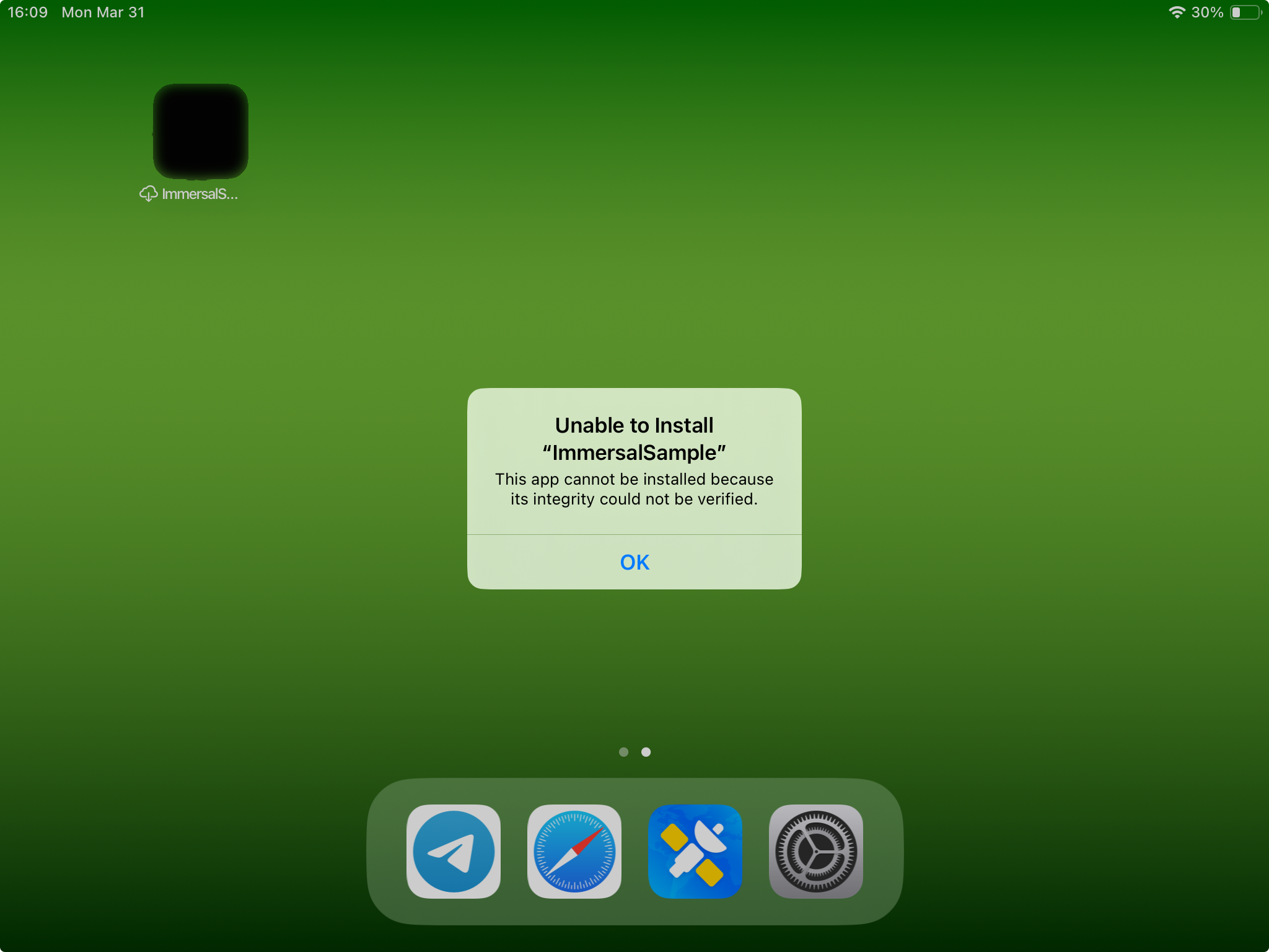 Error on trying to launch expired iOS application, integrity could not be verified