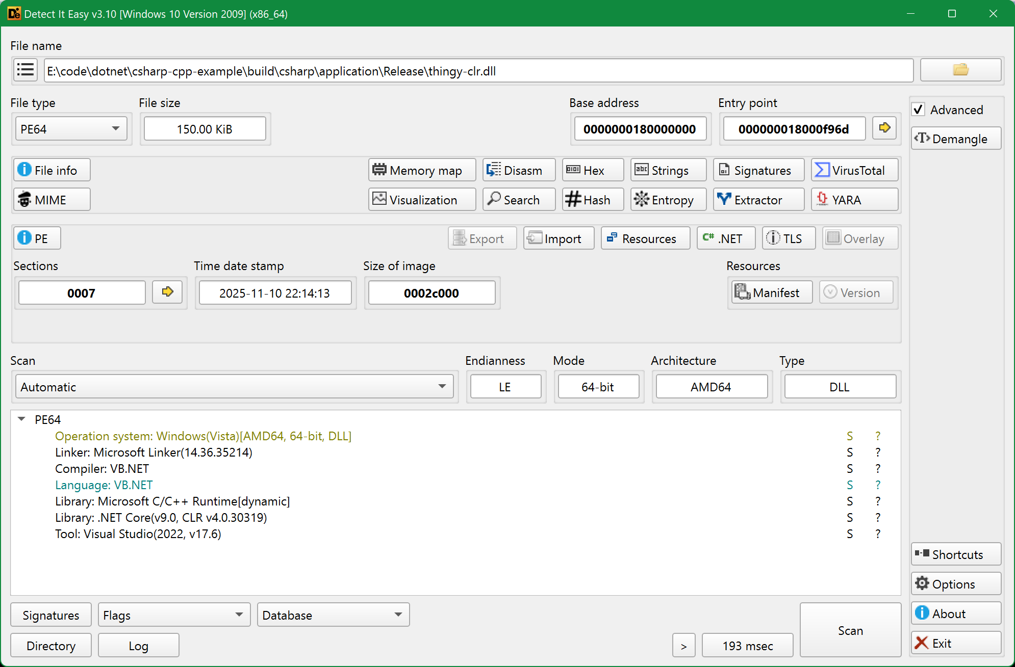 Detect It Easy, thingy-clr.dll as .NET assembly