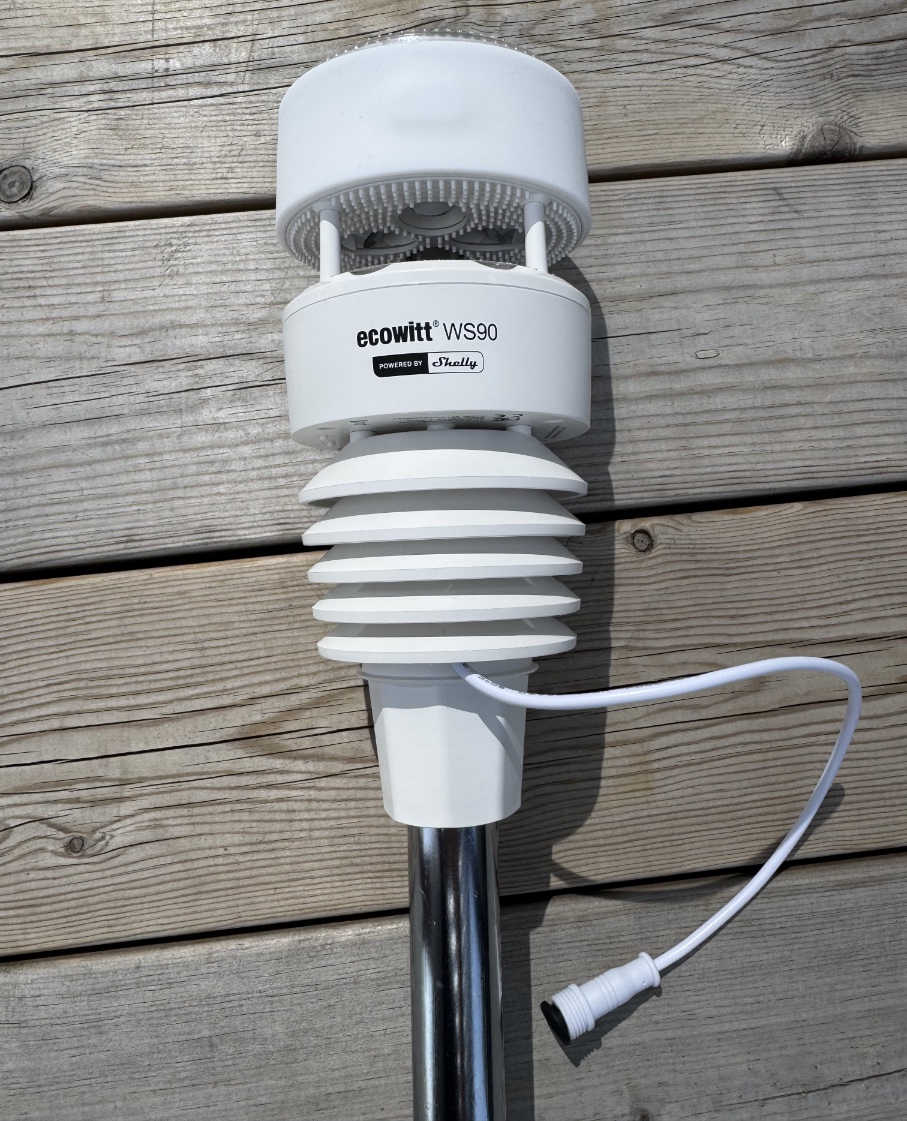 Ecowitt WS90 powered by Shelly, on a pole