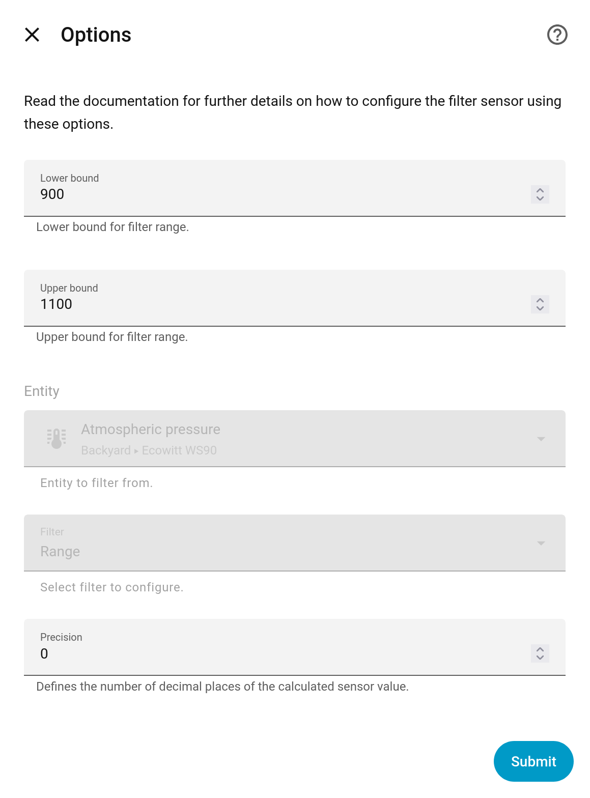 Home Assistant, range filter helper for pressure
