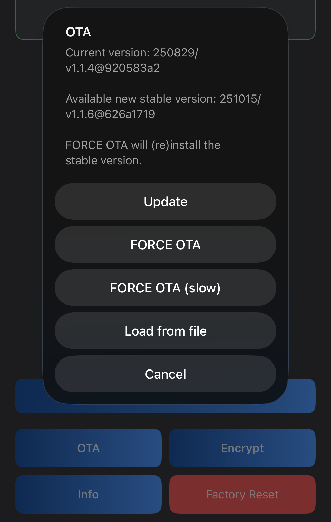 Shelly BLE Debug, OTA status