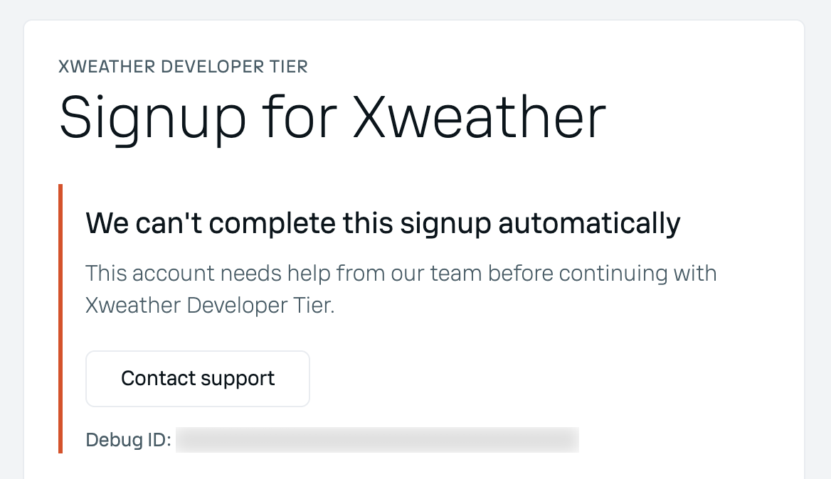 Xweather, can't complete signup